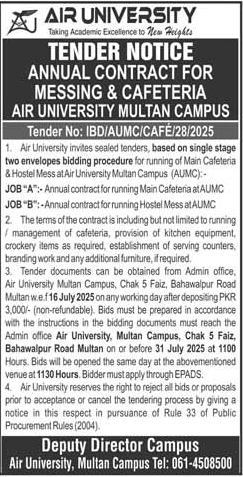 Air University Multan Tender Notice